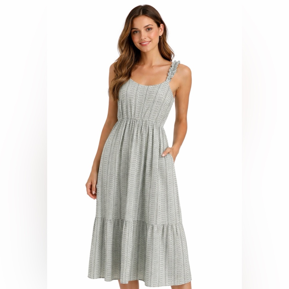Jessica Simpson Green White Maxi Dress Eyelet Dress Sleeveless Sundress S EUC - Picture 1 of 8